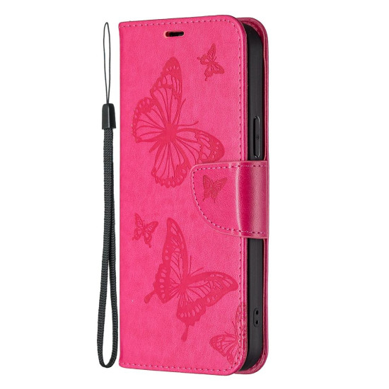 For Samsung Galaxy S24+ 5G Embossing Two Butterflies Pattern Leather Phone Case(Rose Red)