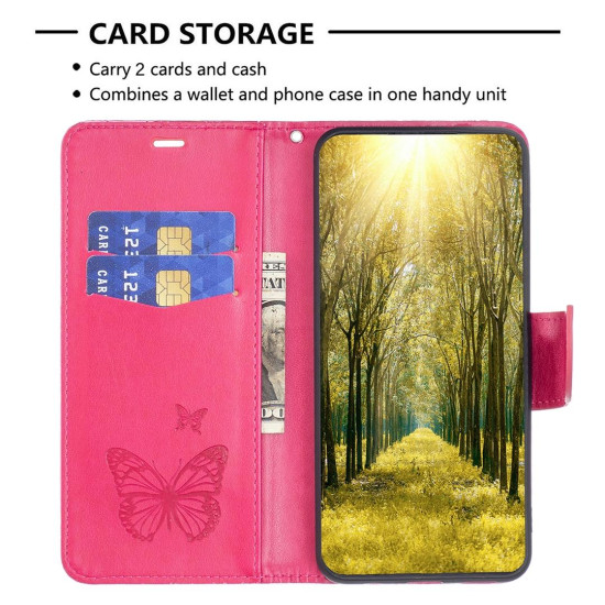 For Samsung Galaxy S24+ 5G Embossing Two Butterflies Pattern Leather Phone Case(Rose Red)