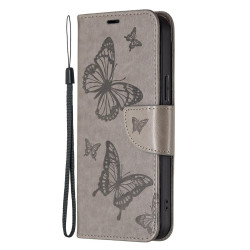 For Samsung Galaxy S24+ 5G Embossing Two Butterflies Pattern Leather Phone Case(Grey)
