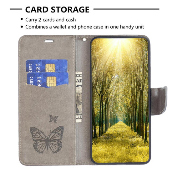 For Samsung Galaxy S24+ 5G Embossing Two Butterflies Pattern Leather Phone Case(Grey)