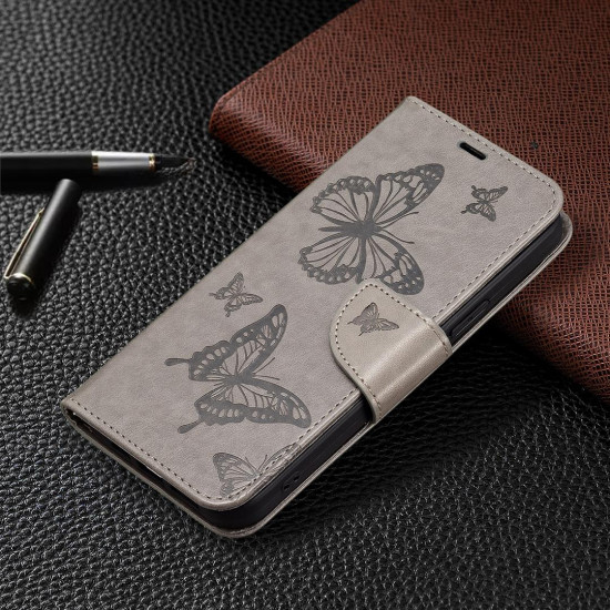 For Samsung Galaxy S24+ 5G Embossing Two Butterflies Pattern Leather Phone Case(Grey)