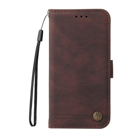For Samsung Galaxy S24+ Skin Feel Life Tree Metal Button Leather Phone Case(Brown)