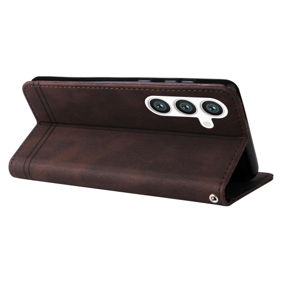 For Samsung Galaxy S24+ Skin Feel Life Tree Metal Button Leather Phone Case(Brown)