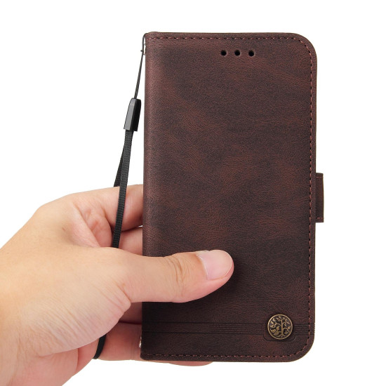 For Samsung Galaxy S24+ Skin Feel Life Tree Metal Button Leather Phone Case(Brown)
