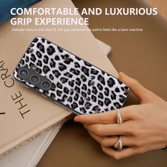 For Samsung Galaxy S24+ 5G ABEEL Black Edge Leopard Phone Case(Silver Leopard)