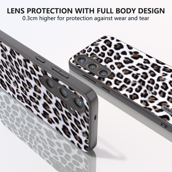 For Samsung Galaxy S24+ 5G ABEEL Black Edge Leopard Phone Case(Silver Leopard)