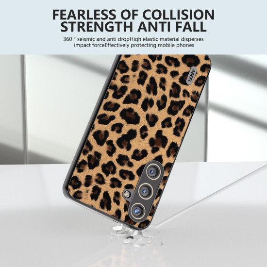 For Samsung Galaxy S24+ 5G ABEEL Black Edge Leopard Phone Case(Golden Leopard)