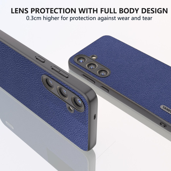 For Samsung Galaxy S24+ 5G ABEEL Black Edge Genuine Leather Mino Phone Case(Royal Blue)