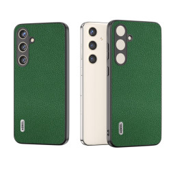 For Samsung Galaxy S24+ 5G ABEEL Black Edge Genuine Leather Mino Phone Case(Green)