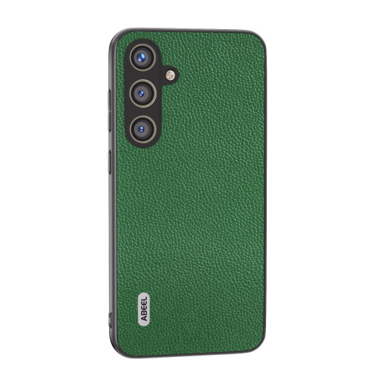 For Samsung Galaxy S24+ 5G ABEEL Black Edge Genuine Leather Mino Phone Case(Green)