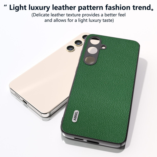 For Samsung Galaxy S24+ 5G ABEEL Black Edge Genuine Leather Mino Phone Case(Green)