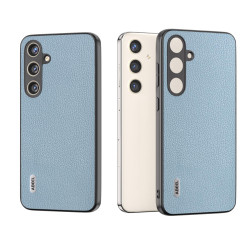 For Samsung Galaxy S24+ 5G ABEEL Black Edge Genuine Leather Mino Phone Case(Blue)