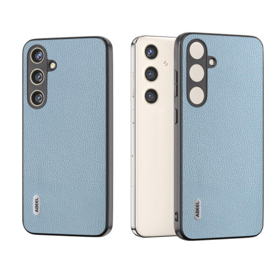For Samsung Galaxy S24+ 5G ABEEL Black Edge Genuine Leather Mino Phone Case(Blue)