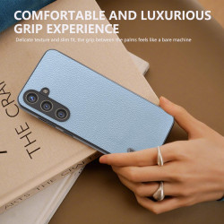 For Samsung Galaxy S24+ 5G ABEEL Black Edge Genuine Leather Mino Phone Case(Blue)