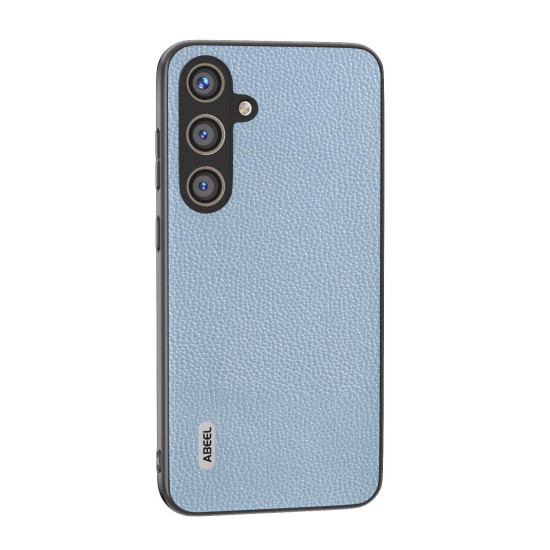 For Samsung Galaxy S24+ 5G ABEEL Black Edge Genuine Leather Mino Phone Case(Blue)