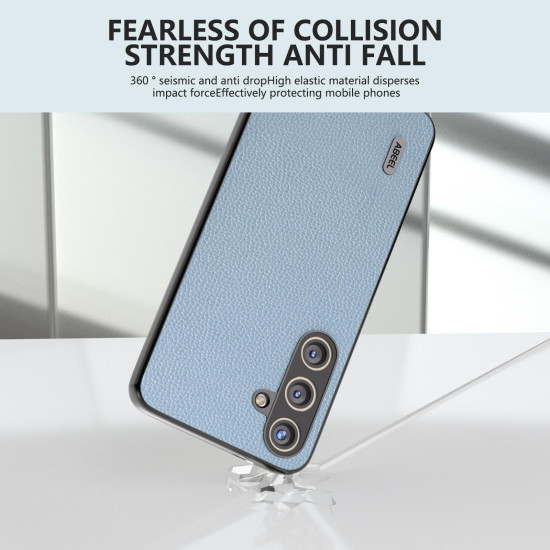 For Samsung Galaxy S24+ 5G ABEEL Black Edge Genuine Leather Mino Phone Case(Blue)