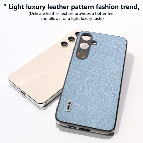 For Samsung Galaxy S24+ 5G ABEEL Black Edge Genuine Leather Mino Phone Case(Blue)