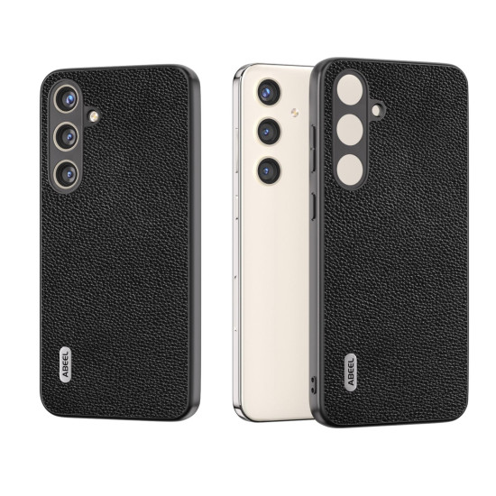 For Samsung Galaxy S24+ 5G ABEEL Black Edge Genuine Leather Mino Phone Case(Black)