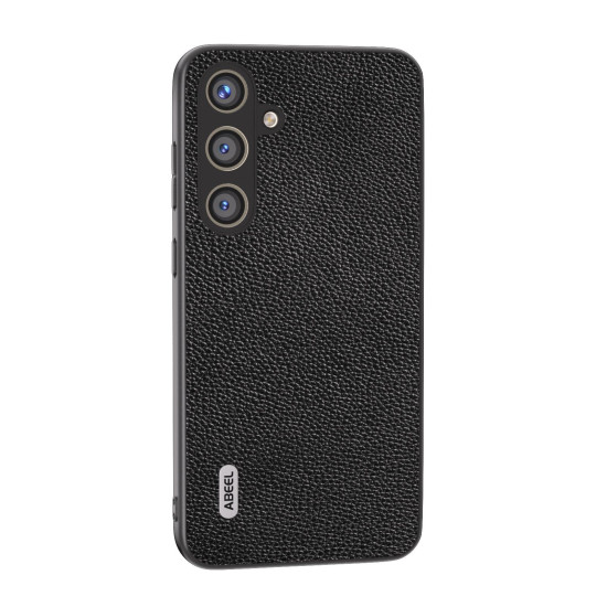 For Samsung Galaxy S24+ 5G ABEEL Black Edge Genuine Leather Mino Phone Case(Black)