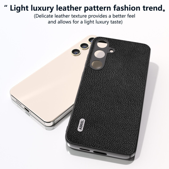 For Samsung Galaxy S24+ 5G ABEEL Black Edge Genuine Leather Mino Phone Case(Black)