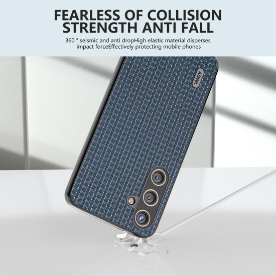 For Samsung Galaxy S24+ 5G ABEEL Genuine Leather Luxury Black Edge Phone Case(Royal Blue)