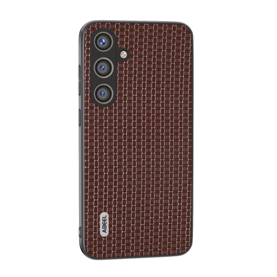For Samsung Galaxy S24+ 5G ABEEL Genuine Leather Luxury Black Edge Phone Case(Coffee)