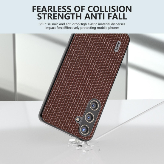 For Samsung Galaxy S24+ 5G ABEEL Genuine Leather Luxury Black Edge Phone Case(Coffee)