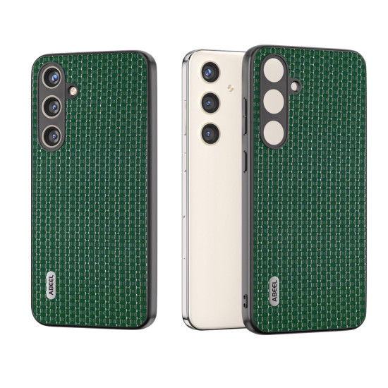 For Samsung Galaxy S24+ 5G ABEEL Genuine Leather Luxury Black Edge Phone Case(Night Green)