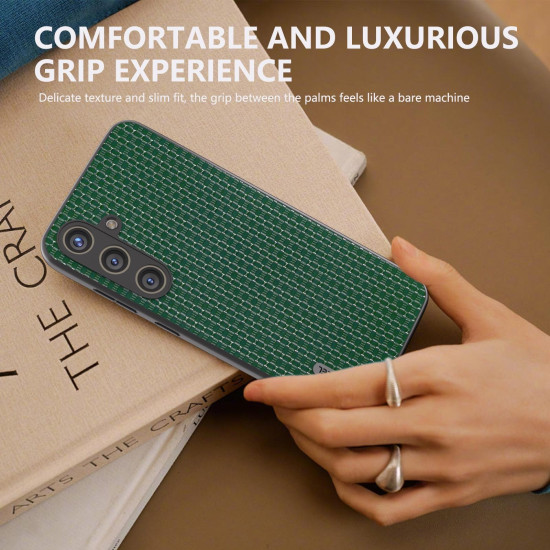 For Samsung Galaxy S24+ 5G ABEEL Genuine Leather Luxury Black Edge Phone Case(Night Green)