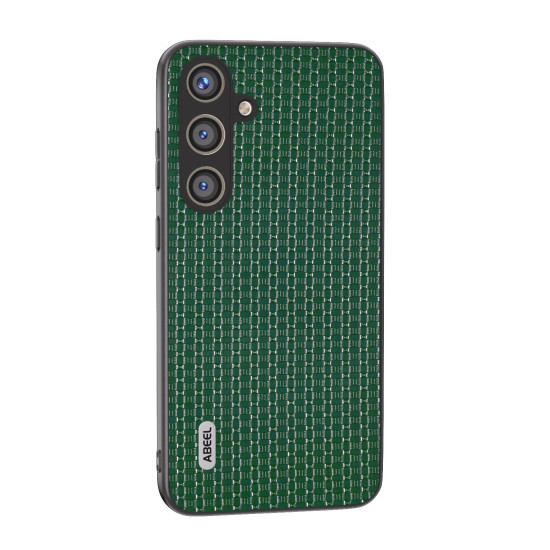 For Samsung Galaxy S24+ 5G ABEEL Genuine Leather Luxury Black Edge Phone Case(Night Green)