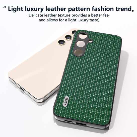 For Samsung Galaxy S24+ 5G ABEEL Genuine Leather Luxury Black Edge Phone Case(Night Green)