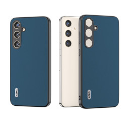 For Samsung Galaxy S24+ 5G ABEEL Genuine Leather Silky Soft Black Edge Phone Case(Blue)
