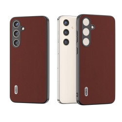 For Samsung Galaxy S24+ 5G ABEEL Genuine Leather Silky Soft Black Edge Phone Case(Coffee)