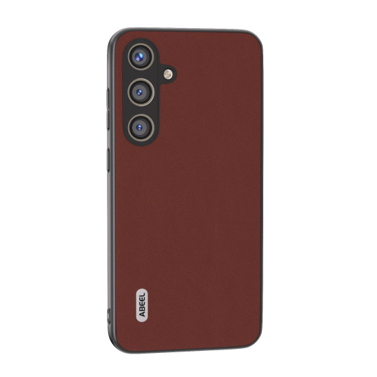 For Samsung Galaxy S24+ 5G ABEEL Genuine Leather Silky Soft Black Edge Phone Case(Coffee)