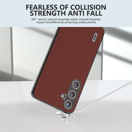 For Samsung Galaxy S24+ 5G ABEEL Genuine Leather Silky Soft Black Edge Phone Case(Coffee)