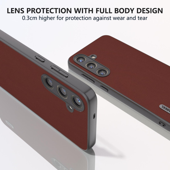 For Samsung Galaxy S24+ 5G ABEEL Genuine Leather Silky Soft Black Edge Phone Case(Coffee)