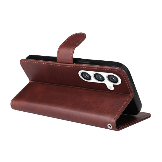 For Samsung Galaxy S24+ Classic Calf Texture Flip Leather Phone Case(Brown)