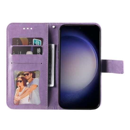 For Samsung Galaxy S24+ 7-petal Flowers Embossing Leather Phone Case(Light Purple)