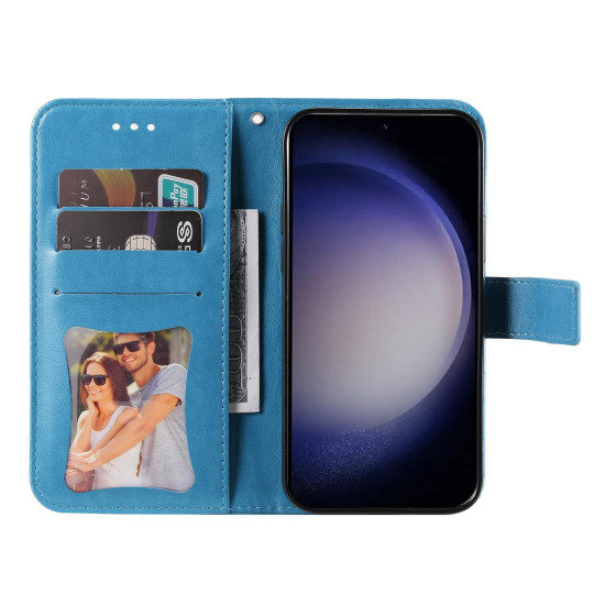 For Samsung Galaxy S24+ 7-petal Flowers Embossing Leather Phone Case(Blue)