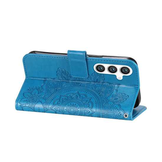 For Samsung Galaxy S24+ 7-petal Flowers Embossing Leather Phone Case(Blue)