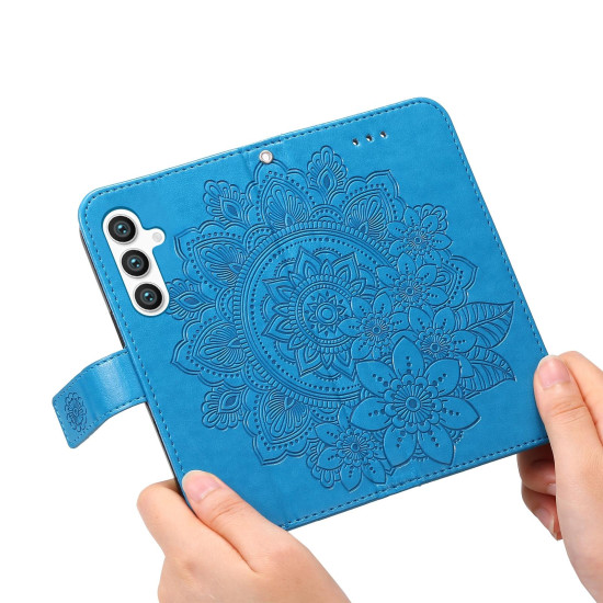 For Samsung Galaxy S24+ 7-petal Flowers Embossing Leather Phone Case(Blue)