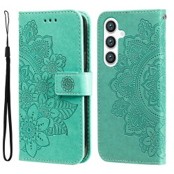 For Samsung Galaxy S24+ 7-petal Flowers Embossing Leather Phone Case(Green)