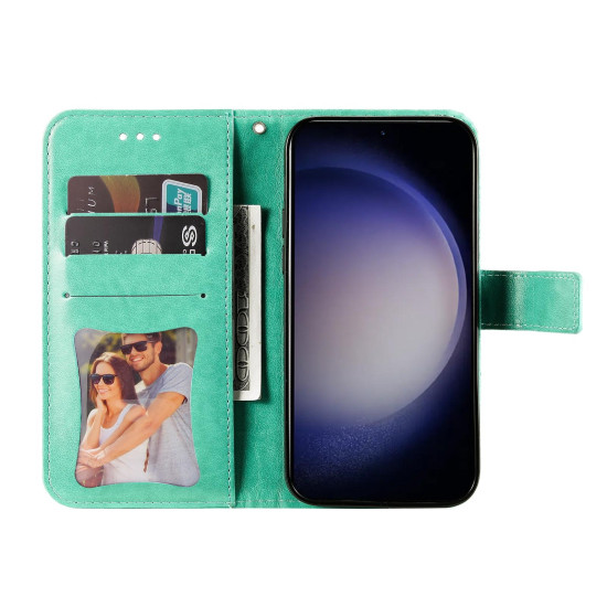 For Samsung Galaxy S24+ 7-petal Flowers Embossing Leather Phone Case(Green)