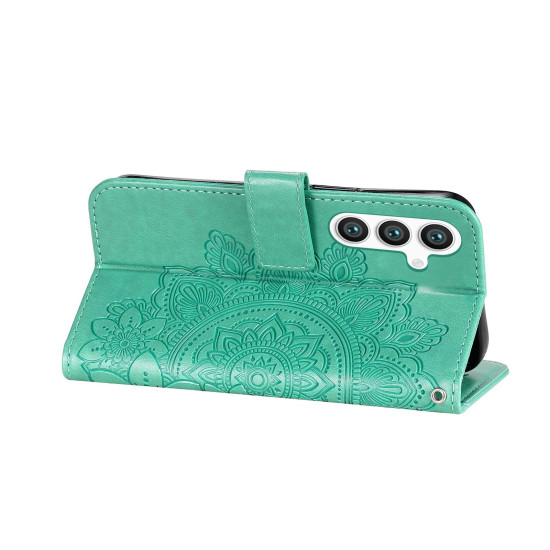 For Samsung Galaxy S24+ 7-petal Flowers Embossing Leather Phone Case(Green)