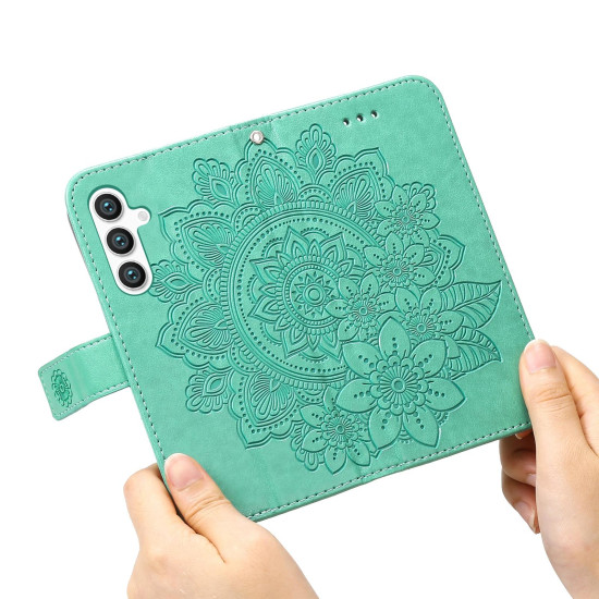 For Samsung Galaxy S24+ 7-petal Flowers Embossing Leather Phone Case(Green)