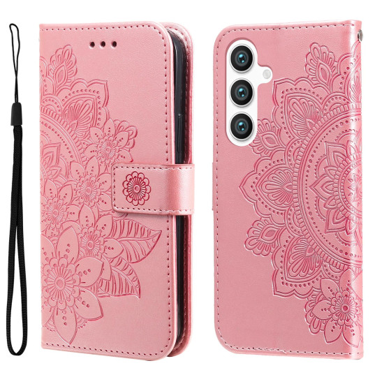 For Samsung Galaxy S24+ 7-petal Flowers Embossing Leather Phone Case(Rose Gold)