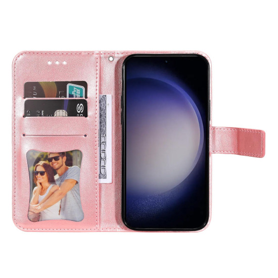 For Samsung Galaxy S24+ 7-petal Flowers Embossing Leather Phone Case(Rose Gold)