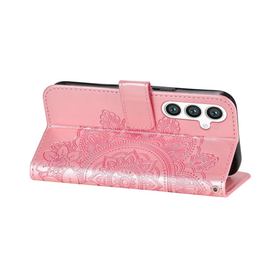 For Samsung Galaxy S24+ 7-petal Flowers Embossing Leather Phone Case(Rose Gold)