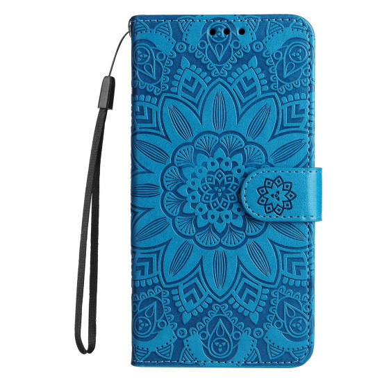 For Samsung Galaxy S24+ Embossed Sunflower Leather Phone Case(Blue)