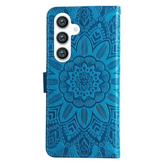 For Samsung Galaxy S24+ Embossed Sunflower Leather Phone Case(Blue)